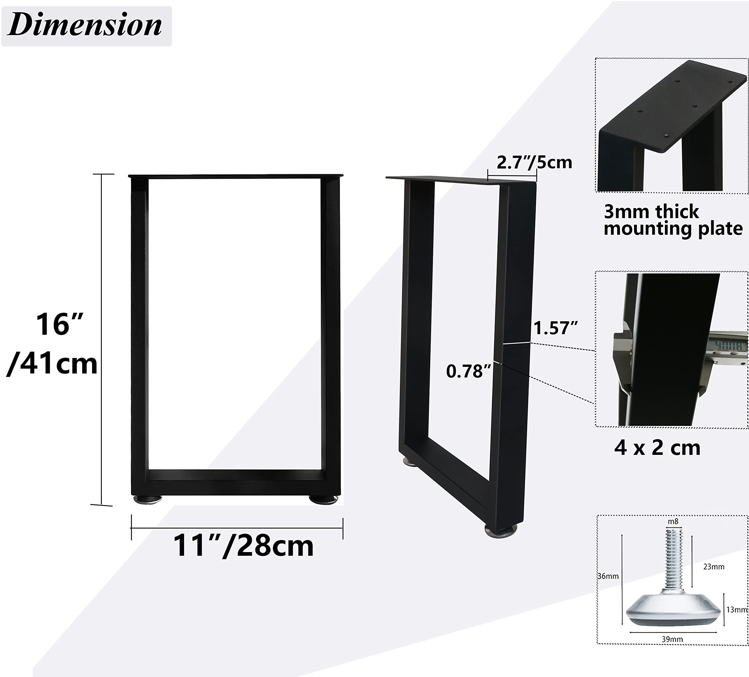 Luffioner square tube legs 4x2cm highlight sturdy construction