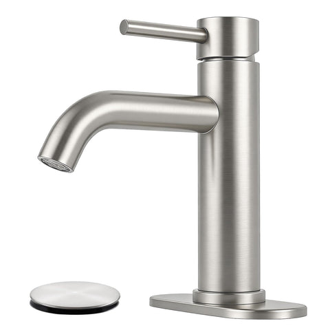 LUFG brushed-nickel bathroom faucet front view highlights sleek design and durable finish.