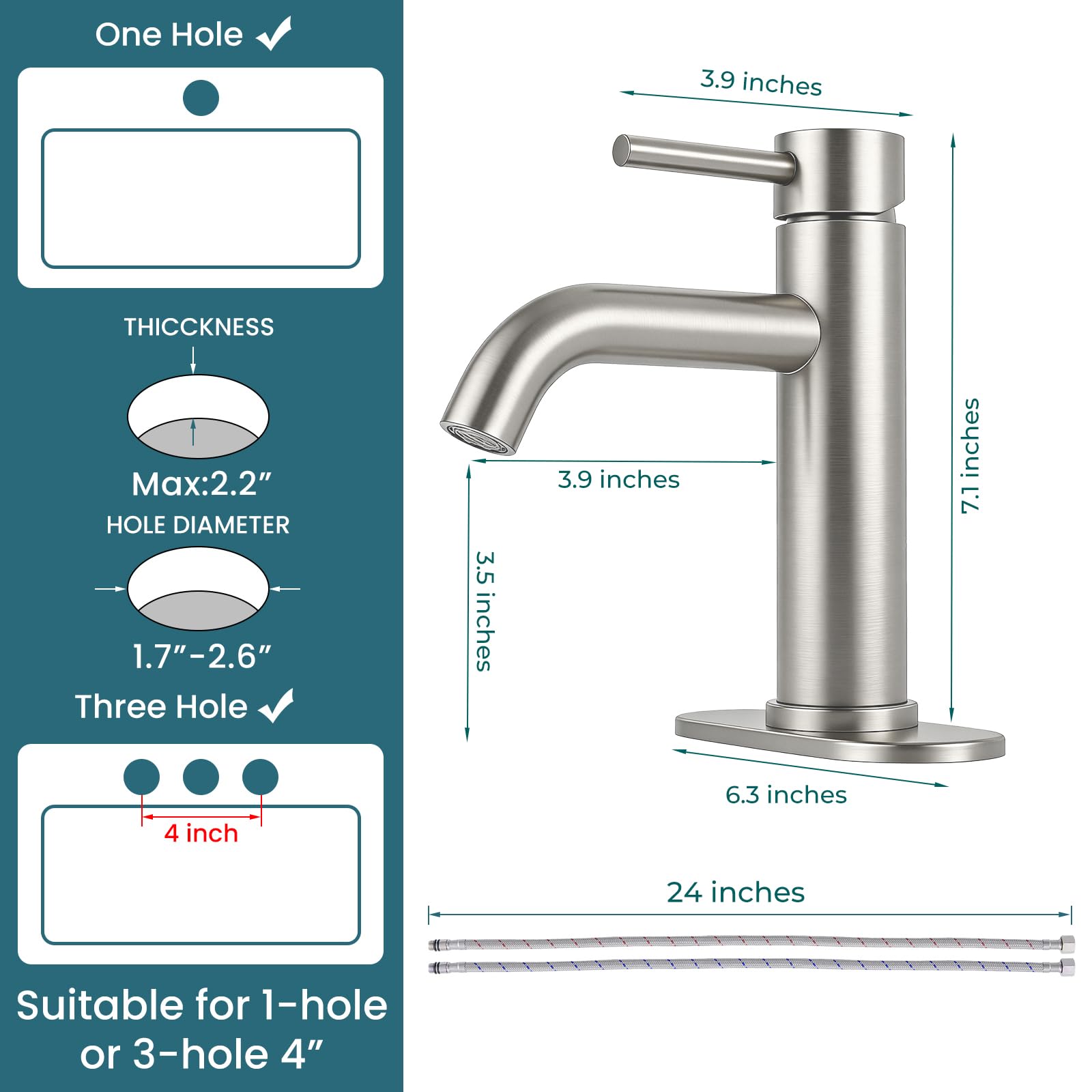 LUFG brushed-nickel faucet handle closeup emphasizes smooth single-handle control.