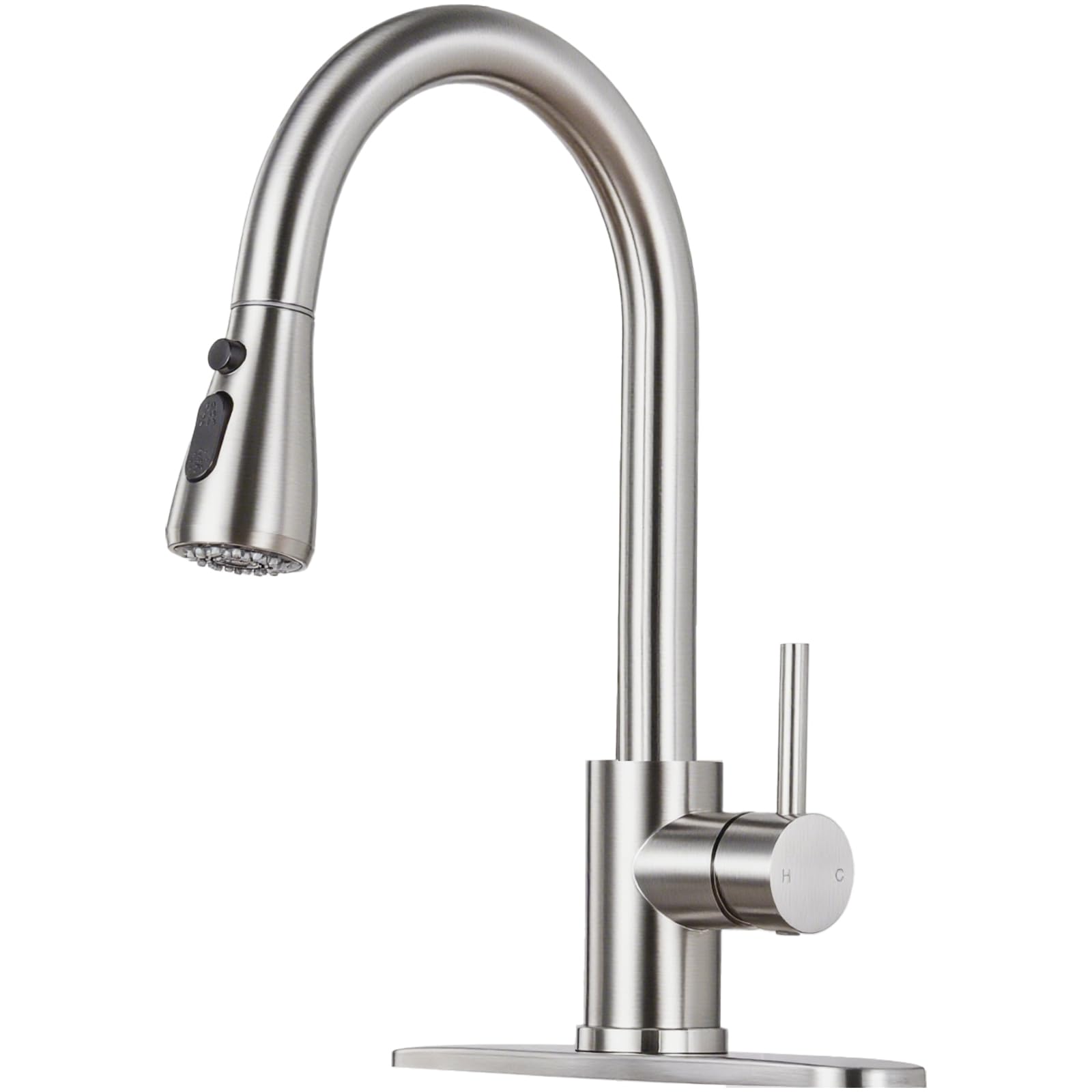 LUFG kitchen faucet with pull-down spray in brushed nickel for a modern look.