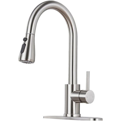 LUFG kitchen faucet with pull-down spray in brushed nickel for a modern look.