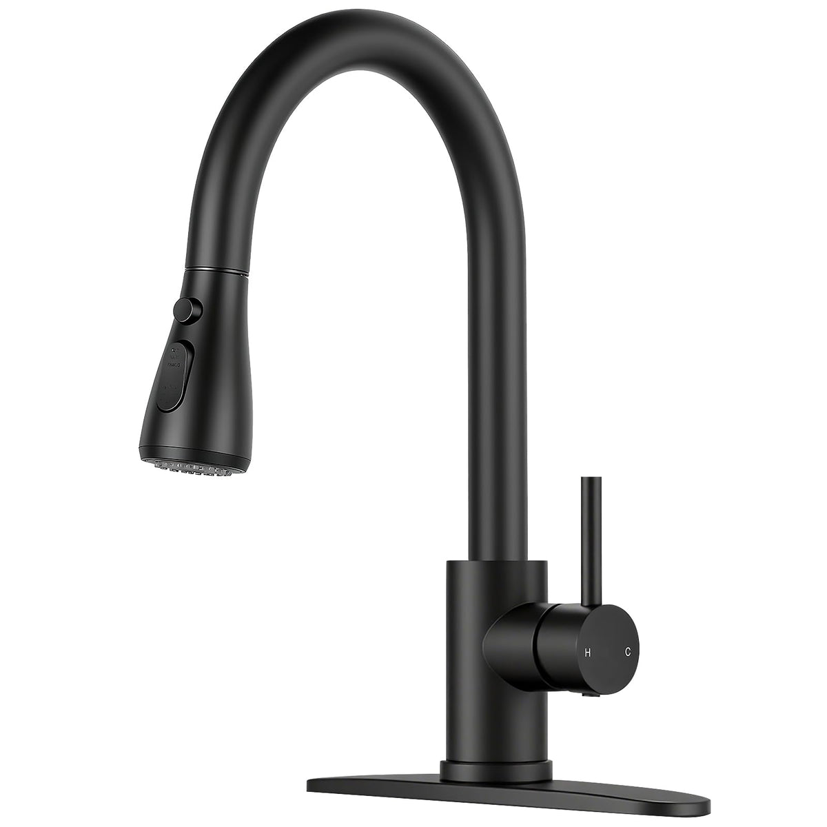 LUFG matte black kitchen faucet with pull-down for precise rinsing