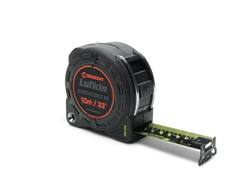 Lufkin Shockforce G2 33ft tape measure case view for rugged job-site use