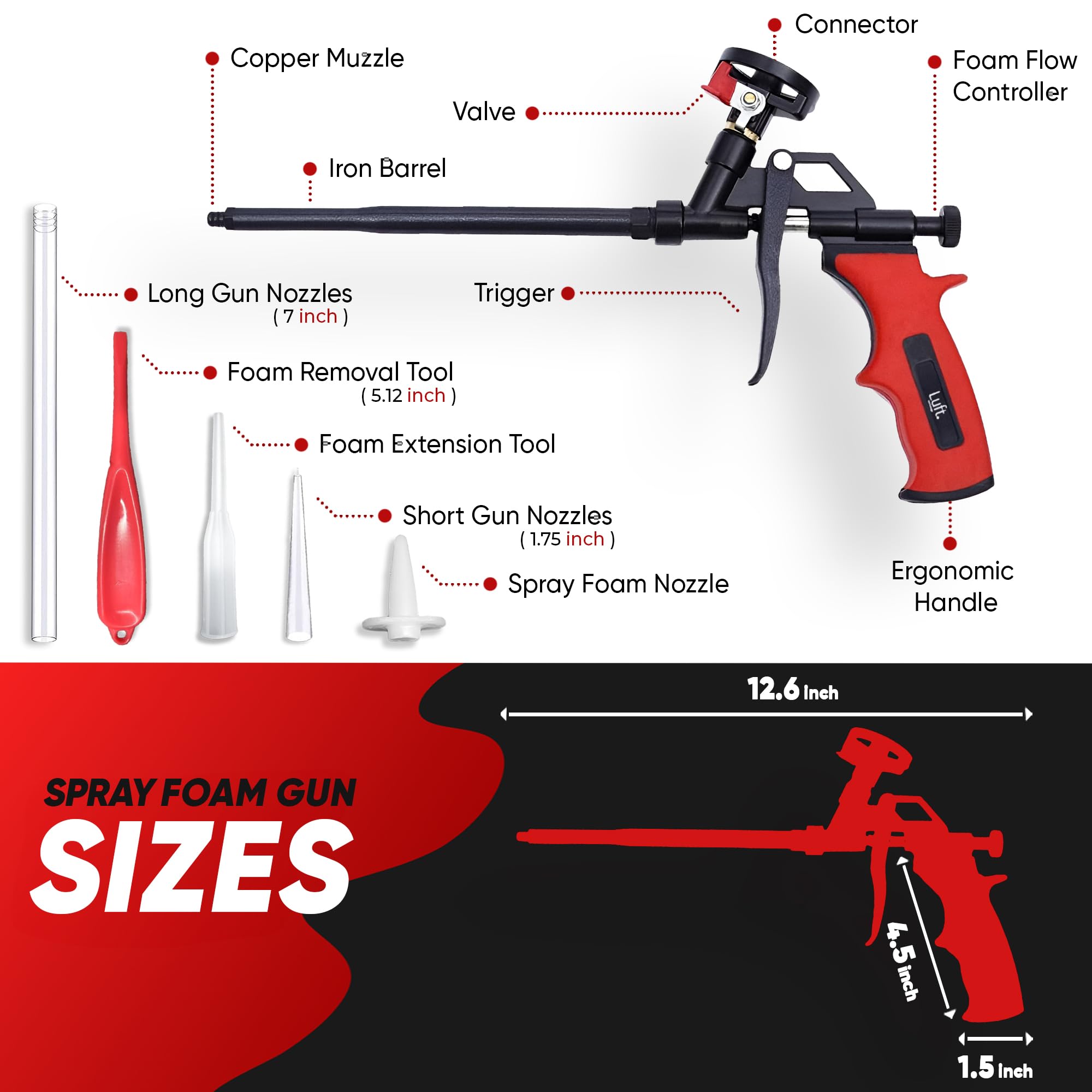 Luft Werkzeuge foam extenders-9 piece kit extends reach for hard-to-reach gaps.