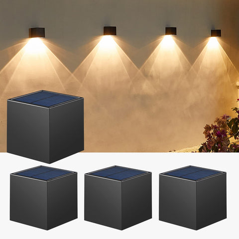 LUHLEE solar wall lights front view with square design for welcoming outdoor entryway lighting and energy efficiency.