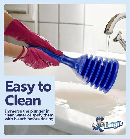 Luigi's Sink Plunger blue assembly and use shows easy setup