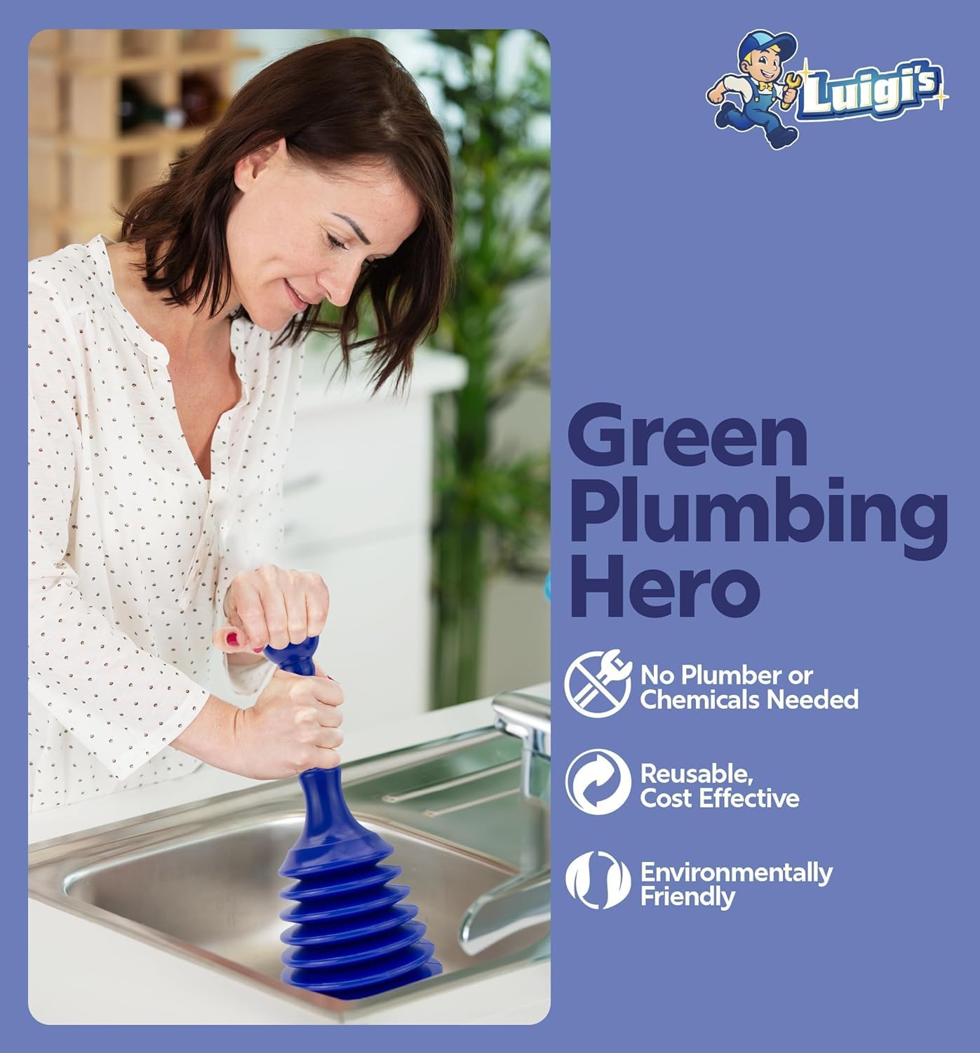 Luigi's Sink Plunger blue overflow tip speeds plunger action