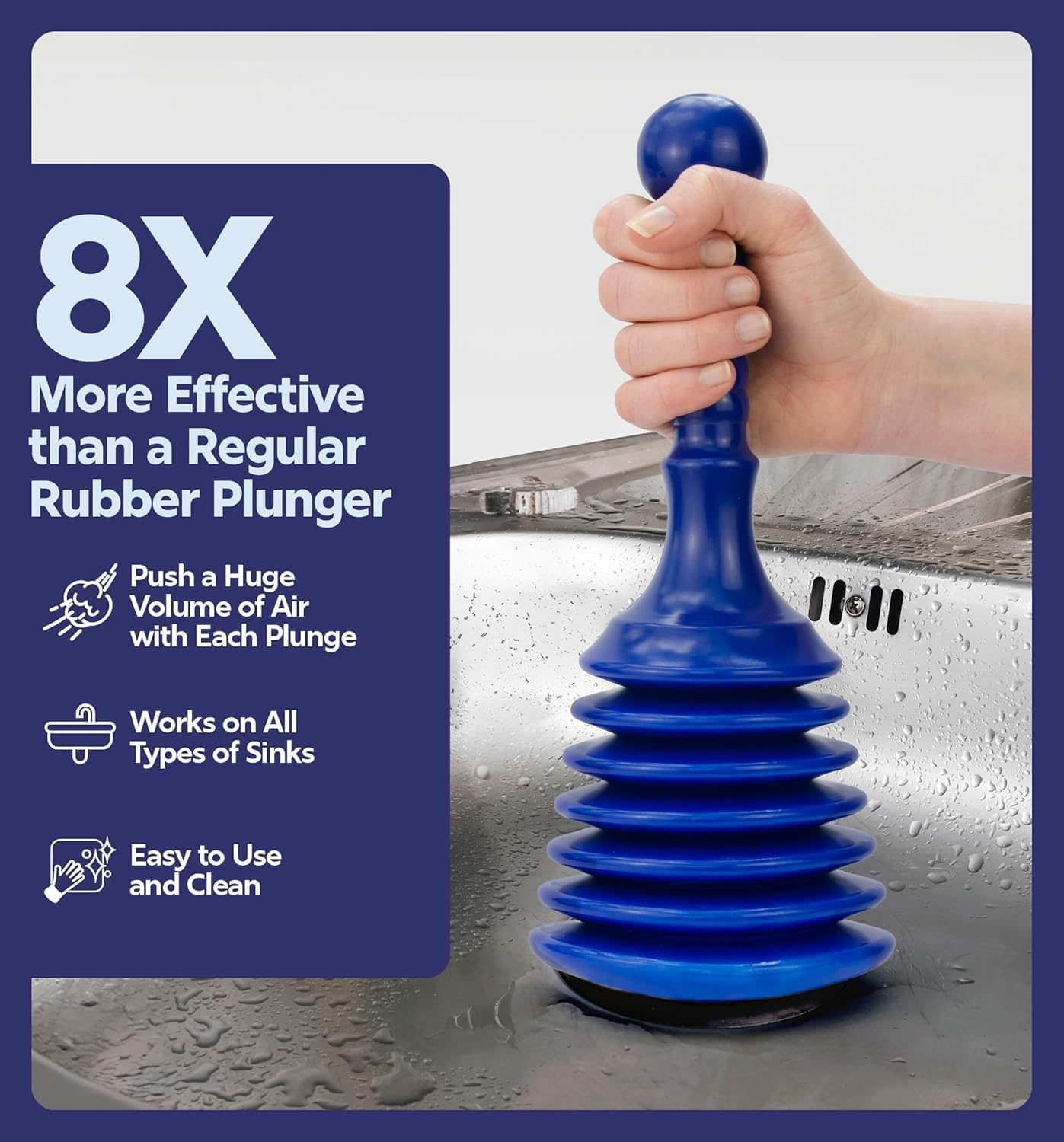 Luigi's Sink Plunger blue bellows closeup shows strong air action