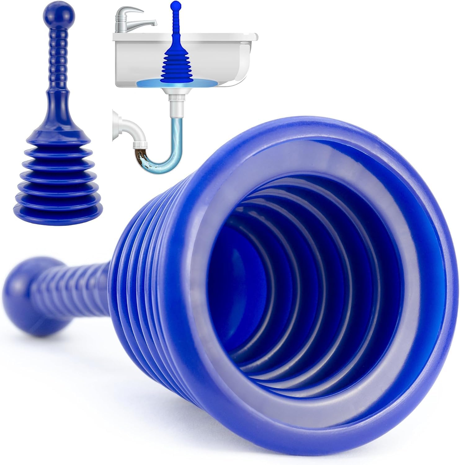 Luigi's Sink Plunger blue overview for quick kitchen drain clearing