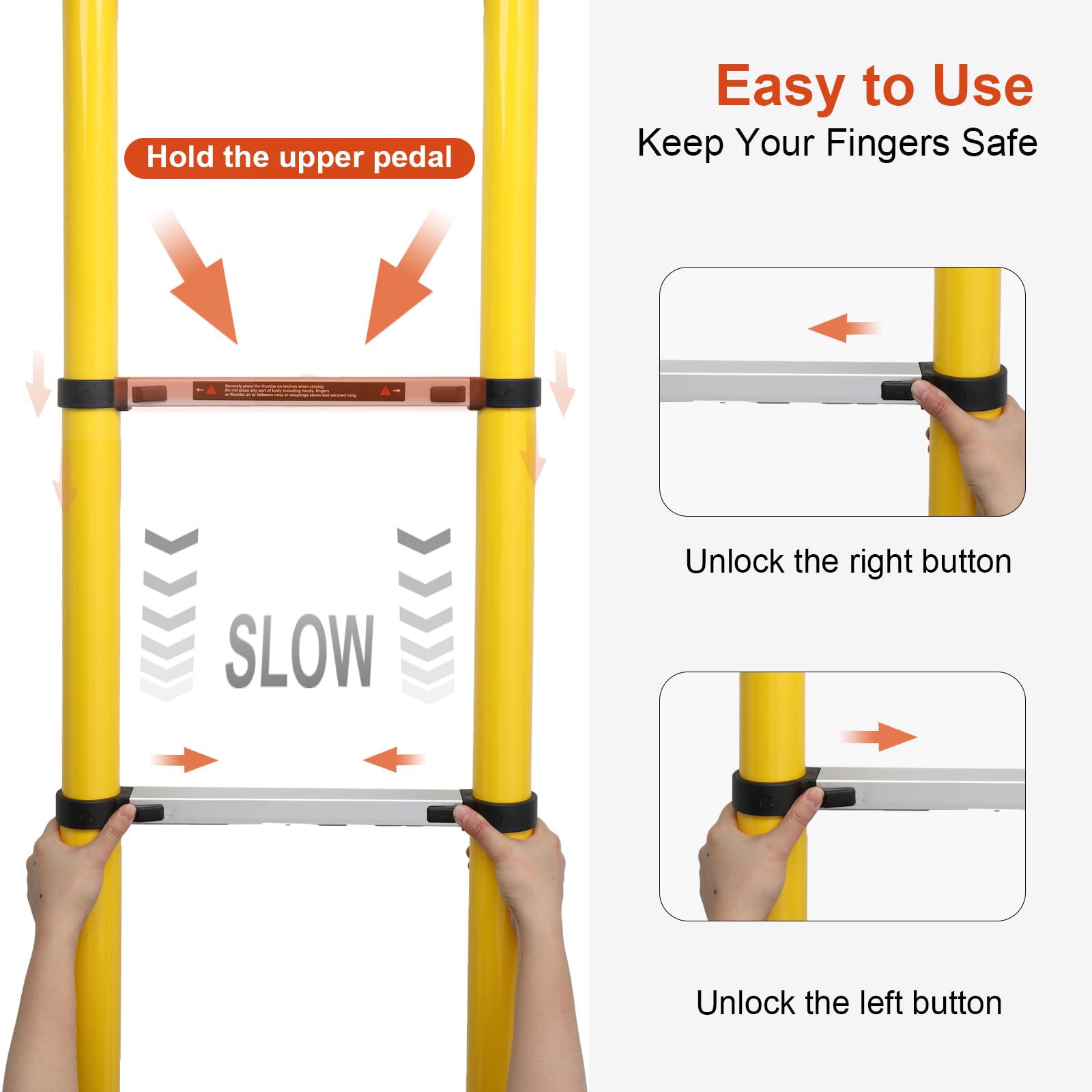 LUISLADDERS heavy-duty strap keeps ladder secure during storage.