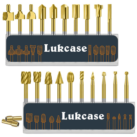 Lukcase wood carving bits titanium-coated for precise engraving on wood projects