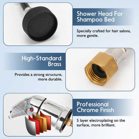 LukLoy shampoo-bowl hose provides flexible reach for comfortable client rinsing.
