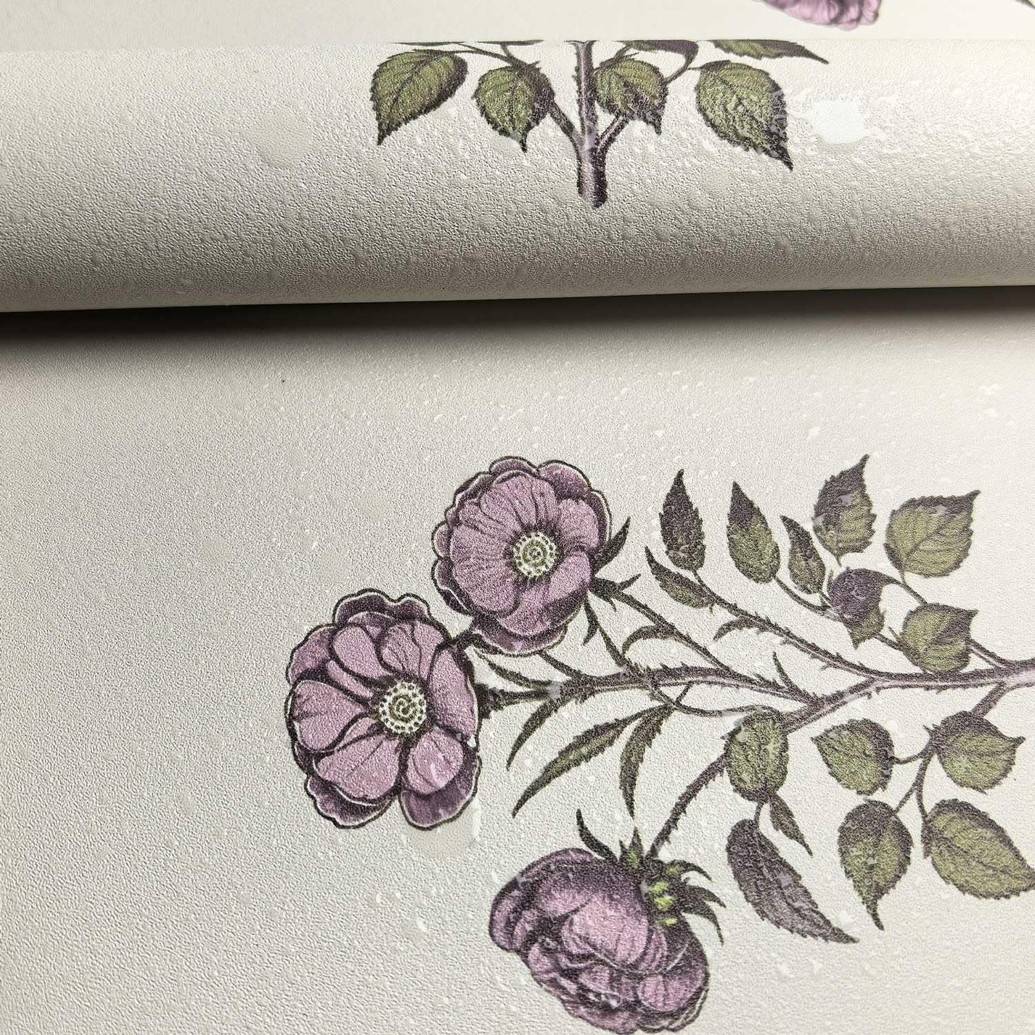 LUKUUI beige floral wallpaper with grid-back for precise trimming.