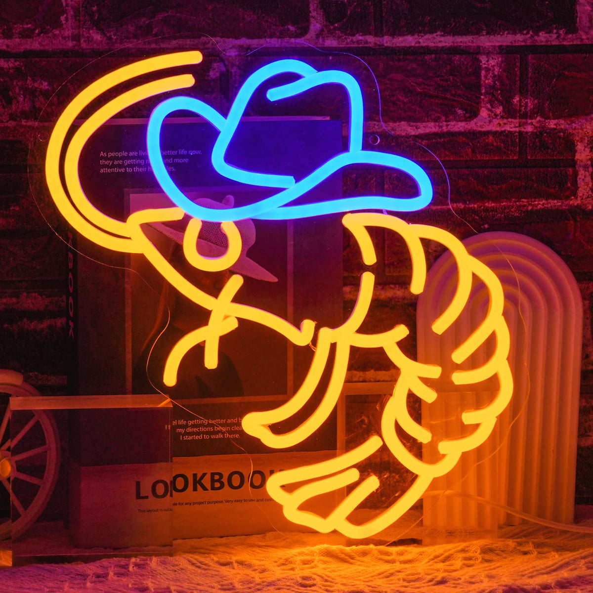 LULANMP Cowboy Shrimp Neon Sign glow enhances seafood decor and wall ambiance.