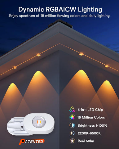 Lumary 150ft RGBAICW LEDs deliver vibrant colors and white light.