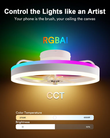 Lumary RGBAI color spectrum control on fan light for mood shifting