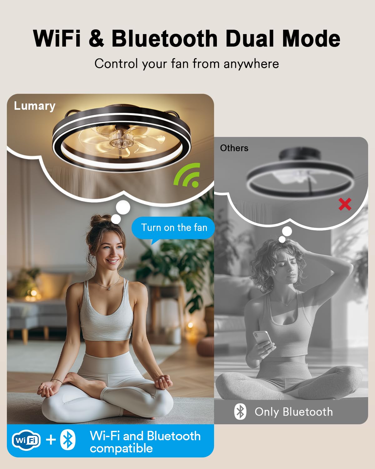 Lumary adaptive memory restores last speed and brightness settings.