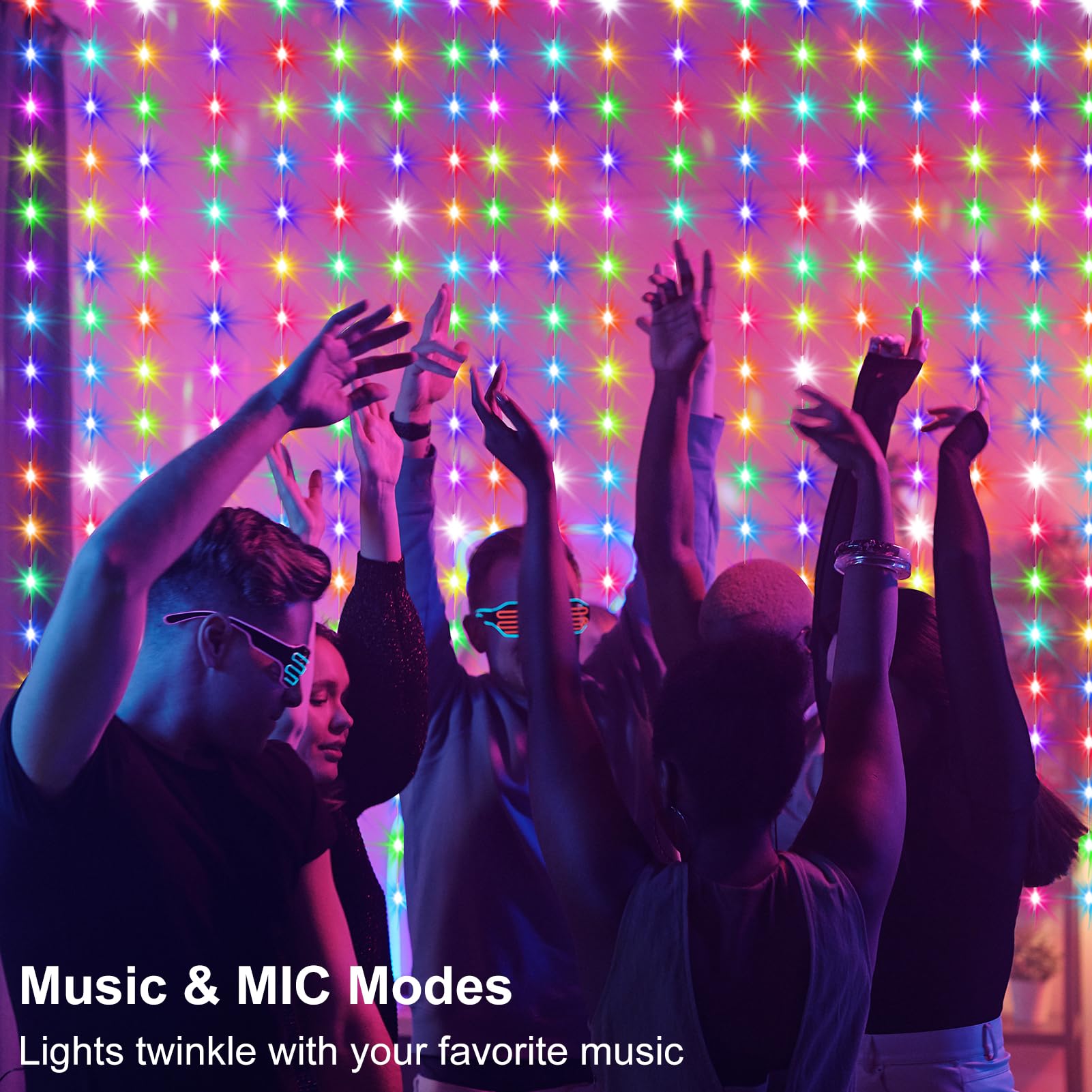 LumBelle curtain lights with music sync create immersive atmospheres for parties and gatherings.