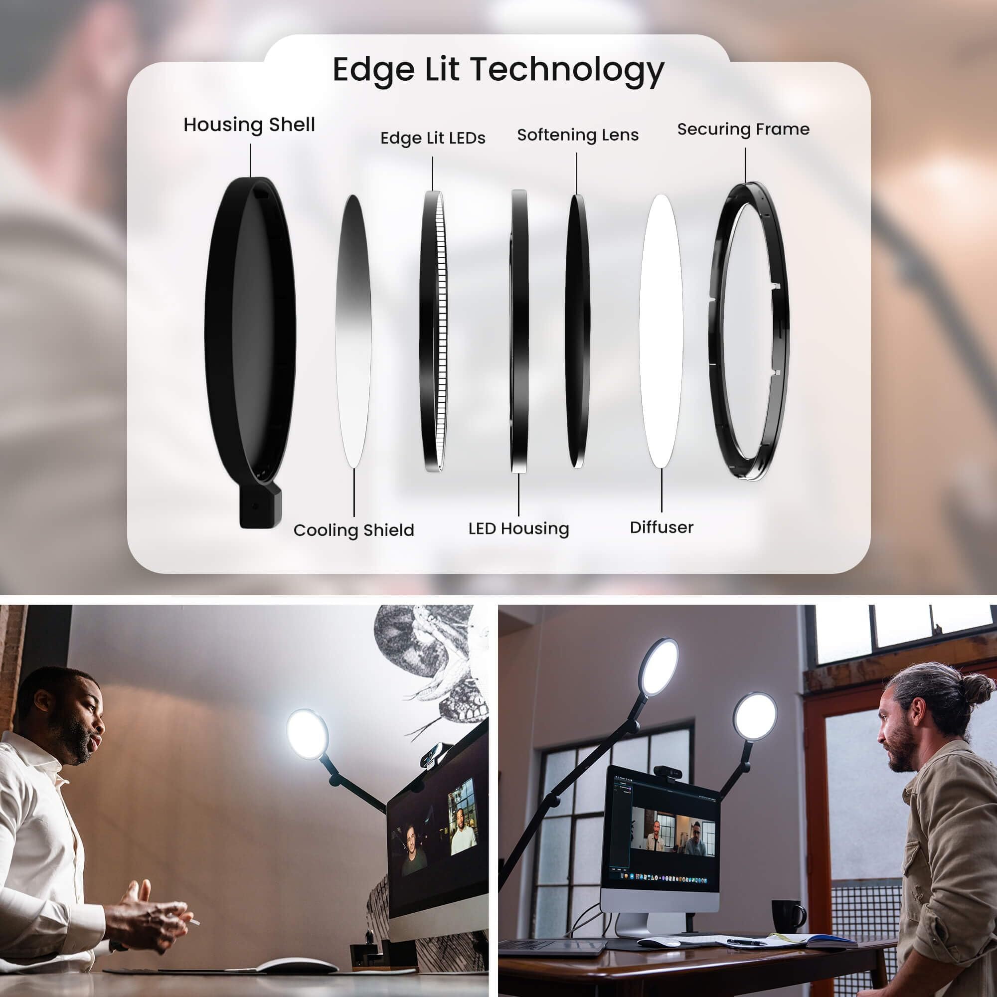 LUME CUBE Edge Light 2.0 pivot joints enable precise positioning on desk