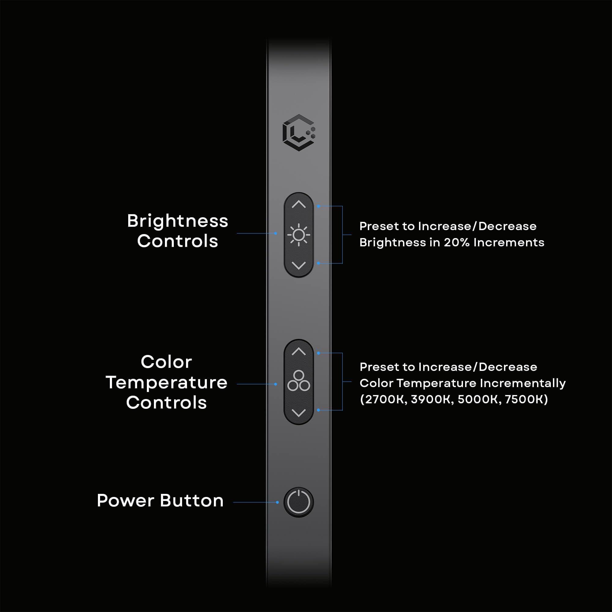 LUME CUBE Edge Light 2.0 brightness control demonstrates adjustable output