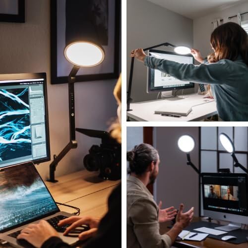 LUME CUBE Edge Light 2.0 side angle shows adjustable arm for desk setup