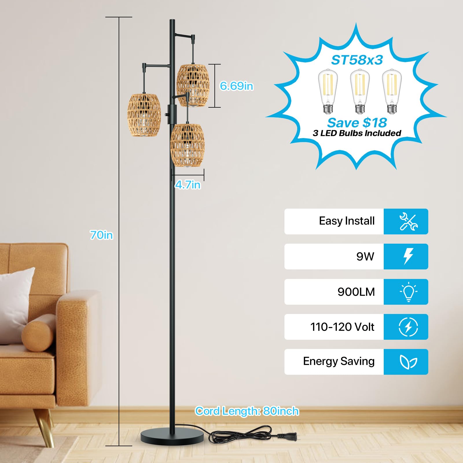Ideal for living rooms, bedrooms, or offices with flexible placement