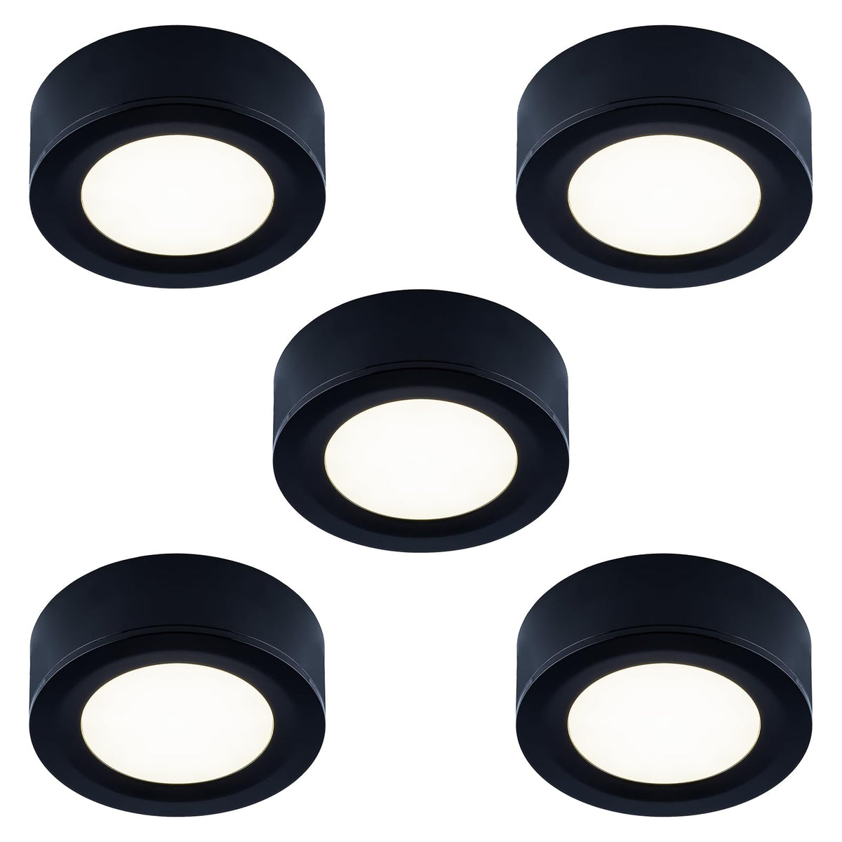 LUMILAND under-cabinet puck light delivers warm task lighting.