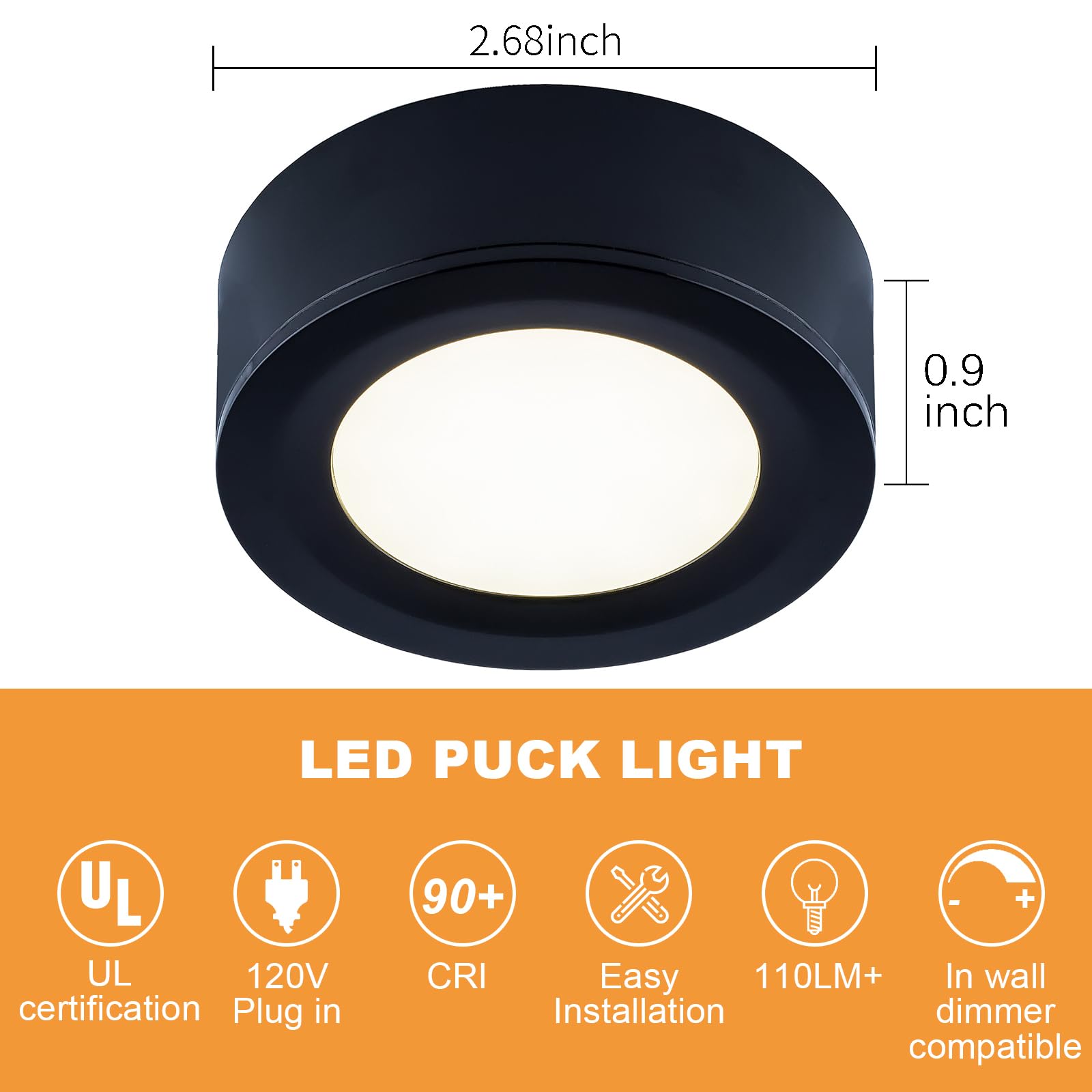 LUMILAND wired puck light with connector for easy setup.