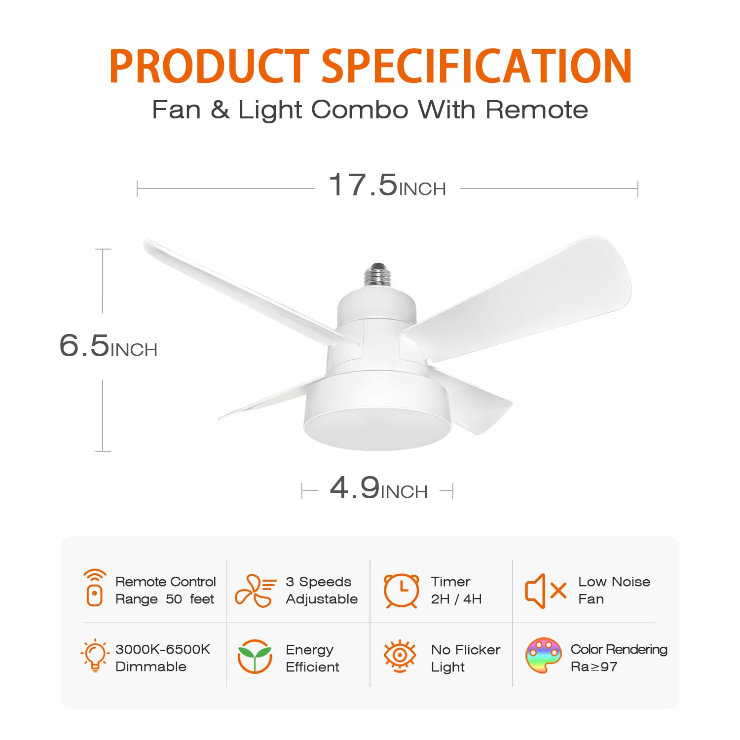 LUMILECT Socket Fan Light color temperature adjustable from warm to daylight.