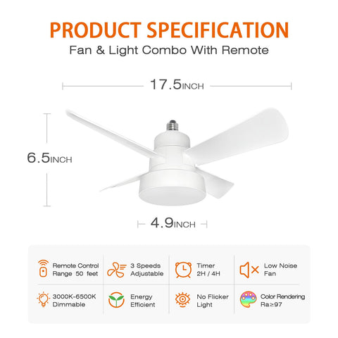 LUMILECT Socket Fan Light color temperature adjustable from warm to daylight.