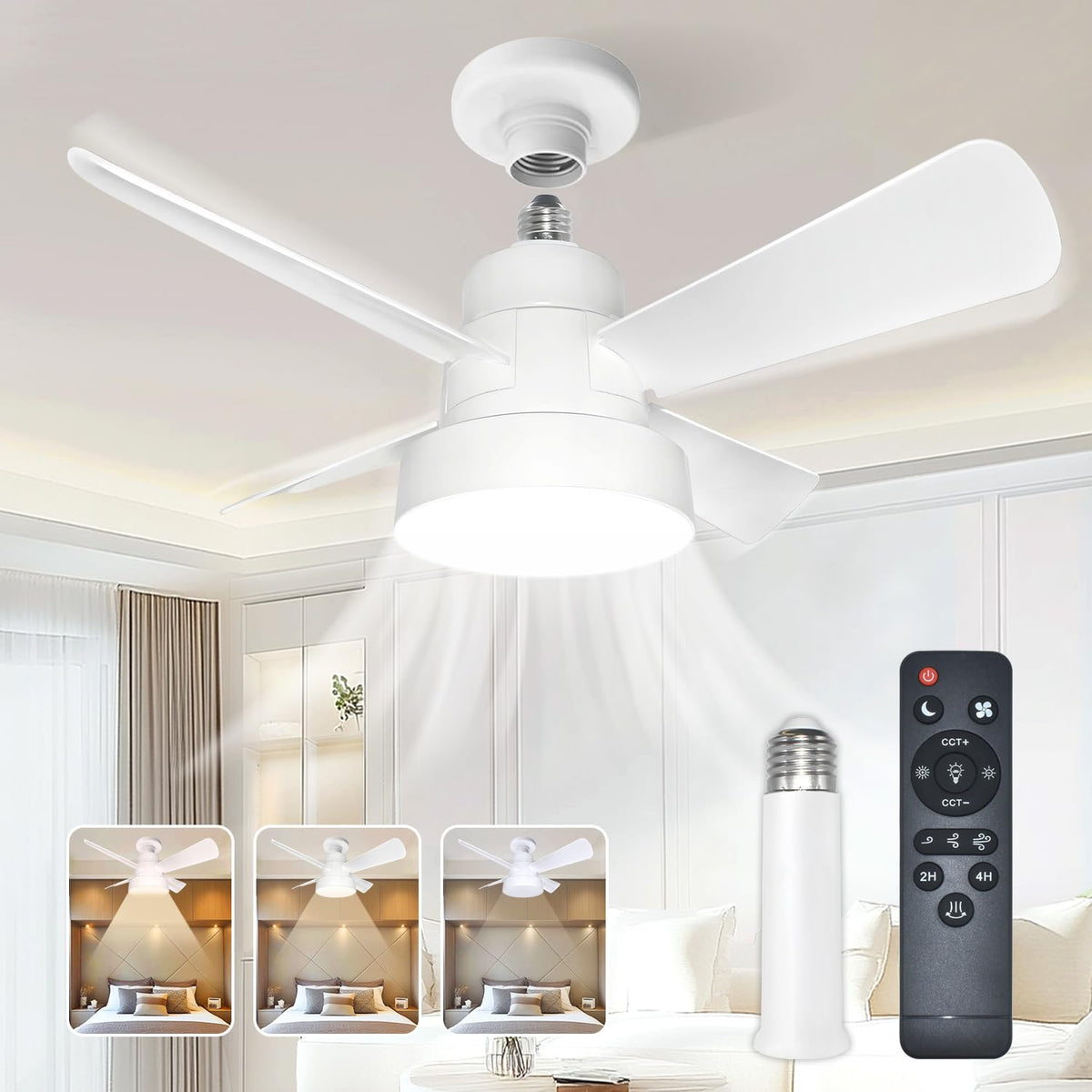 LUMILECT Socket Fan Light remote control in action for easy adjustments.