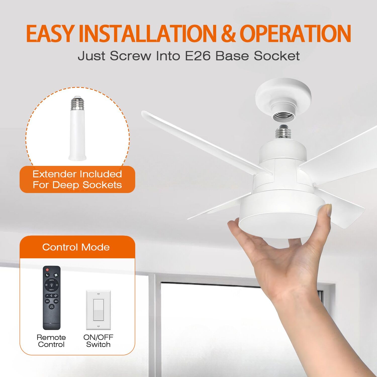 LUMILECT Socket Fan Light suitable for bedrooms, kitchens, offices.