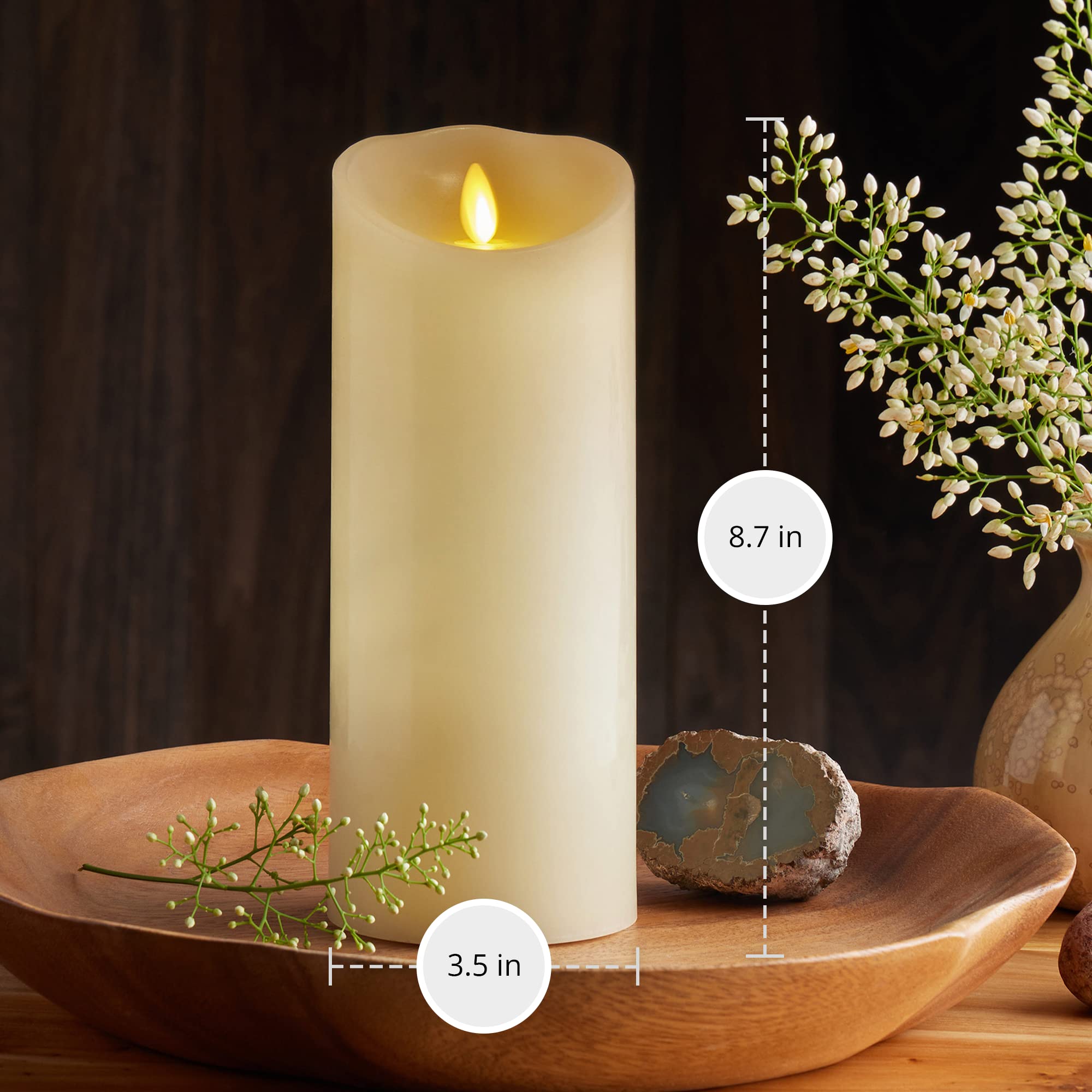 Luminara candle with 1000hr runtime in ivory for long-lasting decor