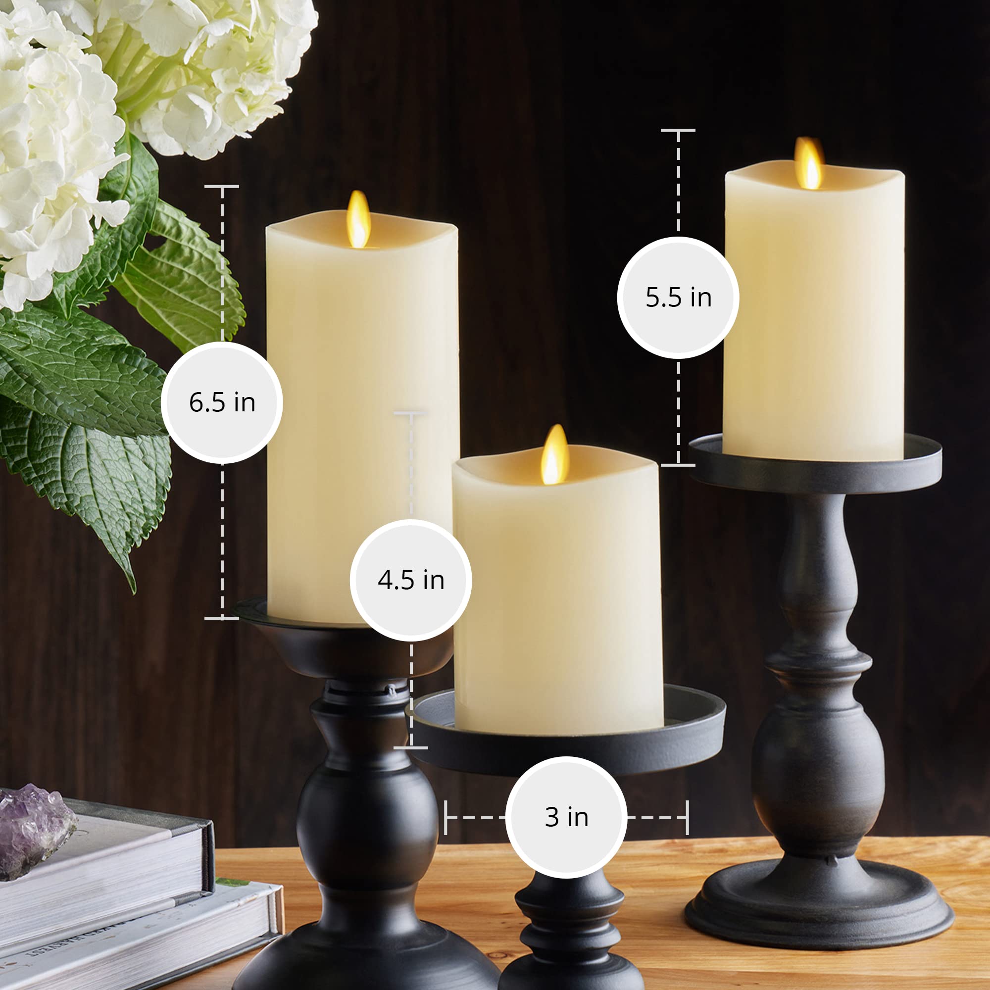 Luminara 3in x 6.5in ivory pillar candle creates layered display