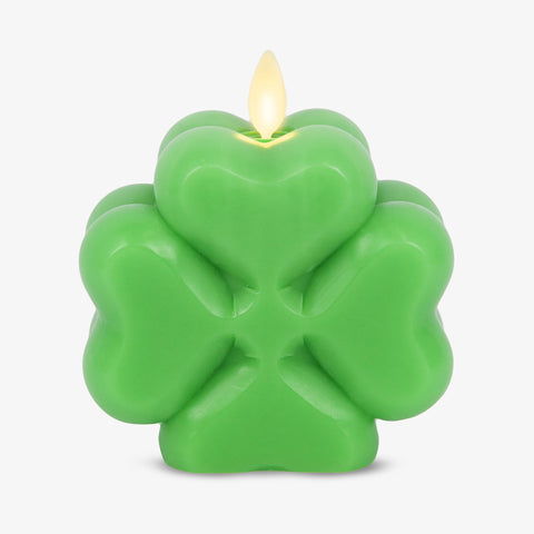 Luminara 4-Leaf Clover candle front view with lifelike wax and cozy ambiance.