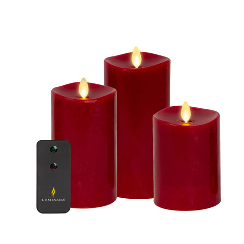 Luminara Burgundy flameless candle 3x4 with realistic flame for cozy holiday ambience