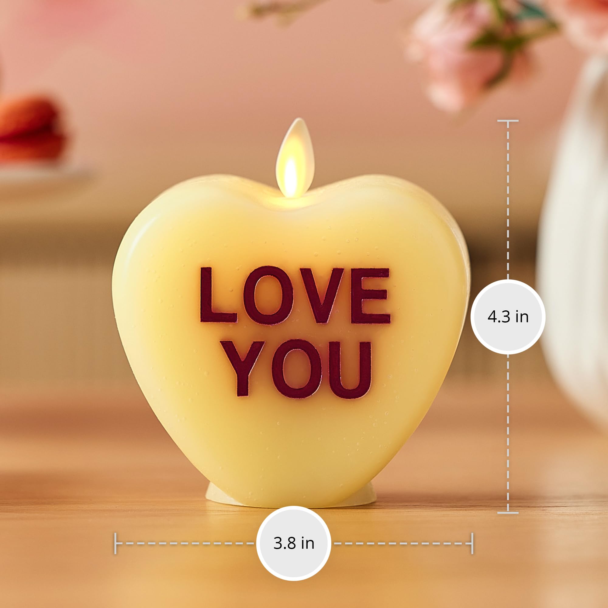 Luminara Candy Heart candle in romantic dining scene enhances atmosphere safely