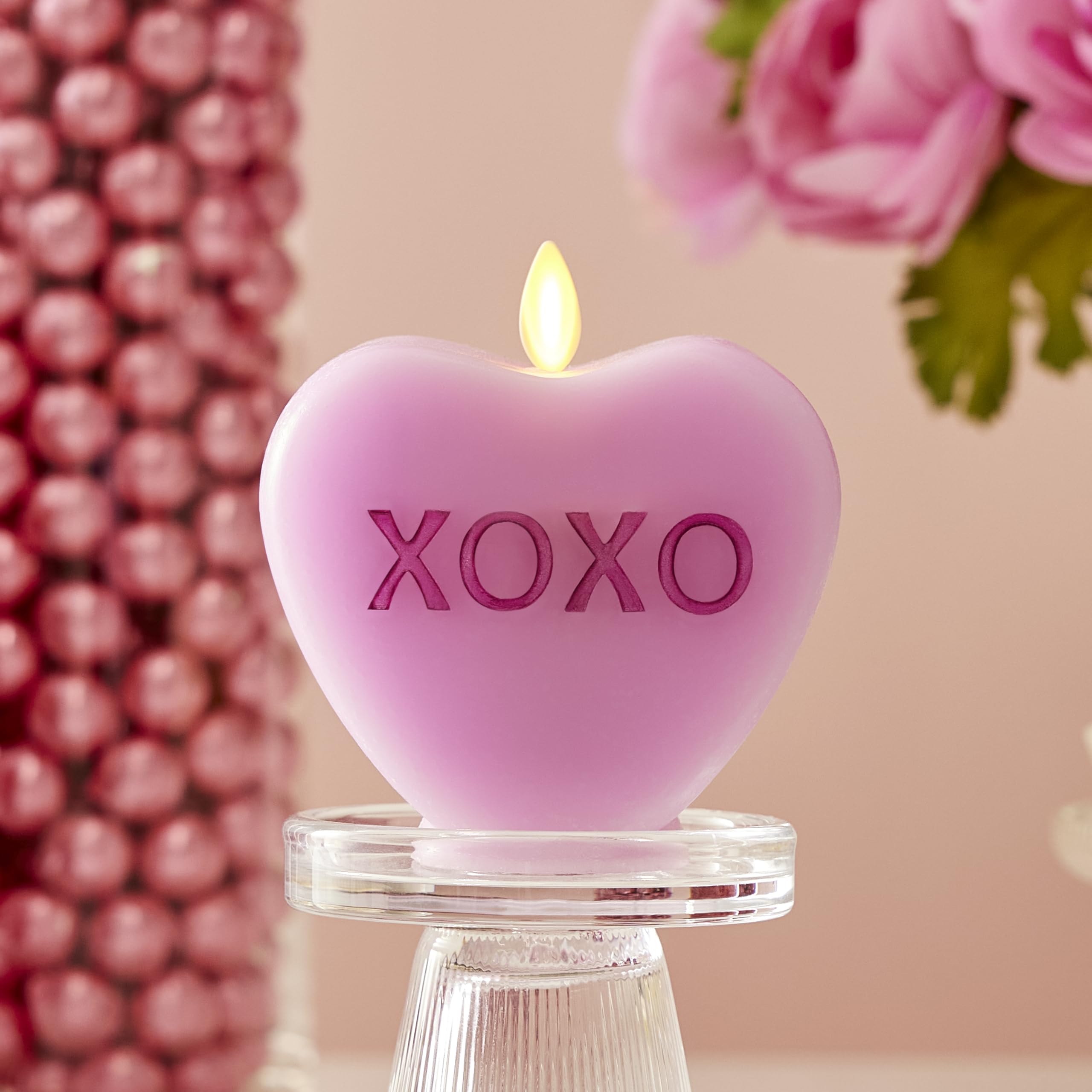 Luminara Kiss Me Fresh Mint candle with flameless realism for romantic table decor.