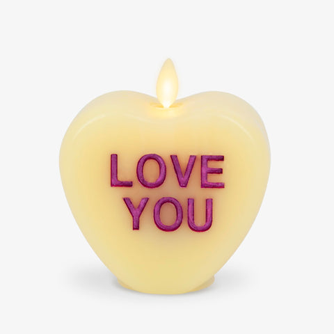 Luminara candy heart Kiss Me Fresh Mint candle for safe dining mood lighting