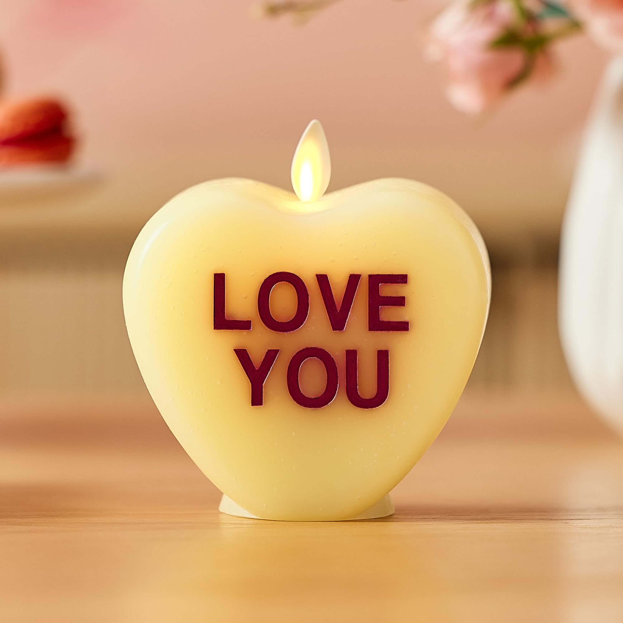 Luminara Candy Heart Love You Lemon Chiffon candle with flameless LED, romantic ambiance