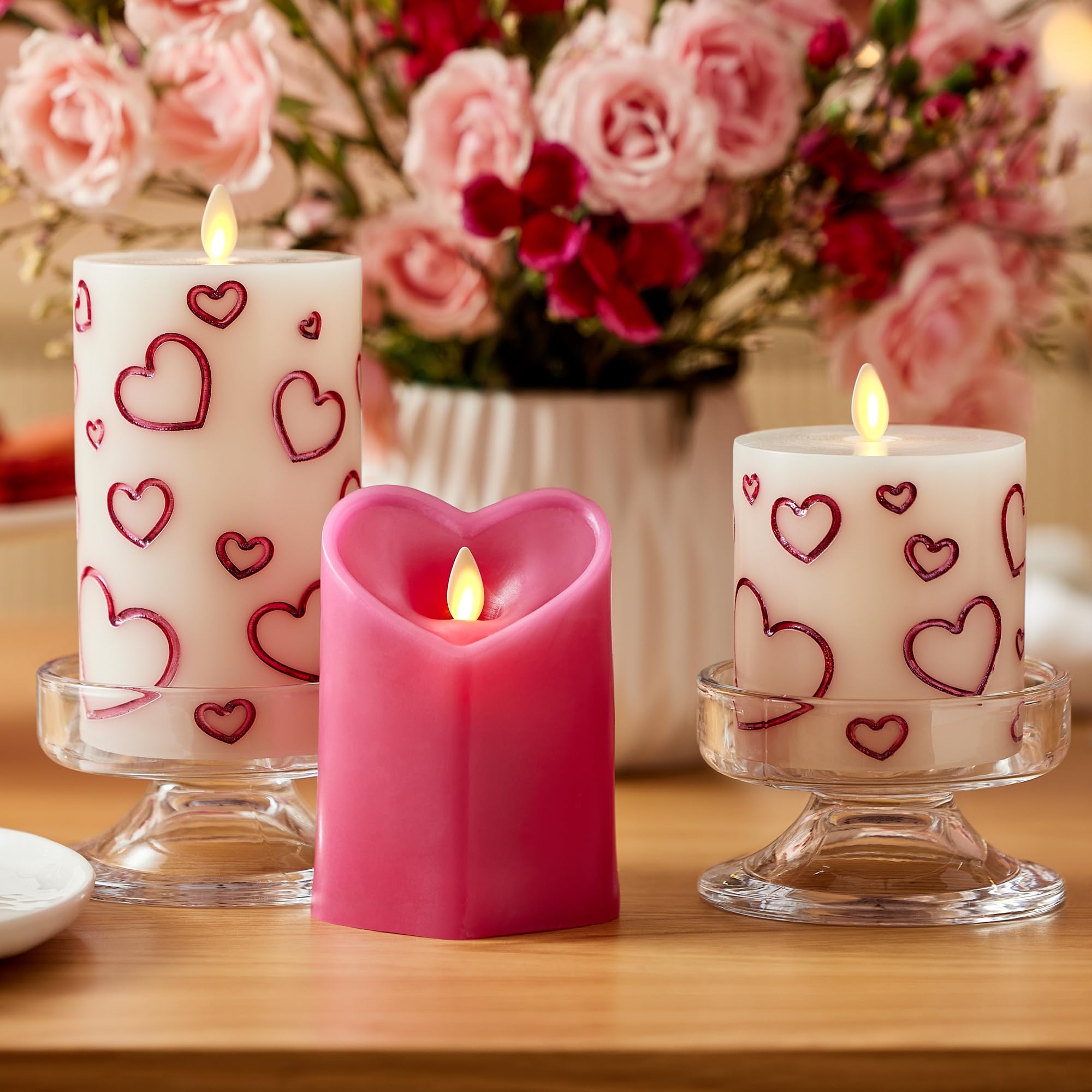 Hand-painted magenta finish on Debossed Hearts Pillar highlights decorative detail