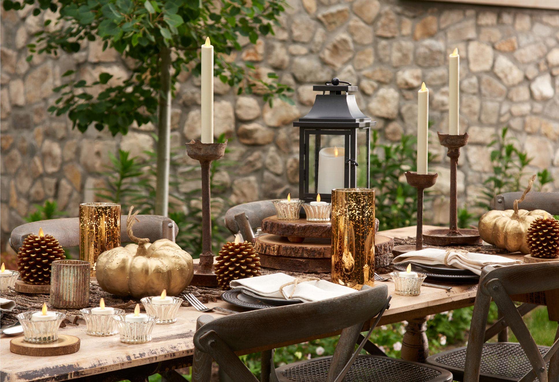 Luminara dining-room decor tealight ivory complements crystal holders.