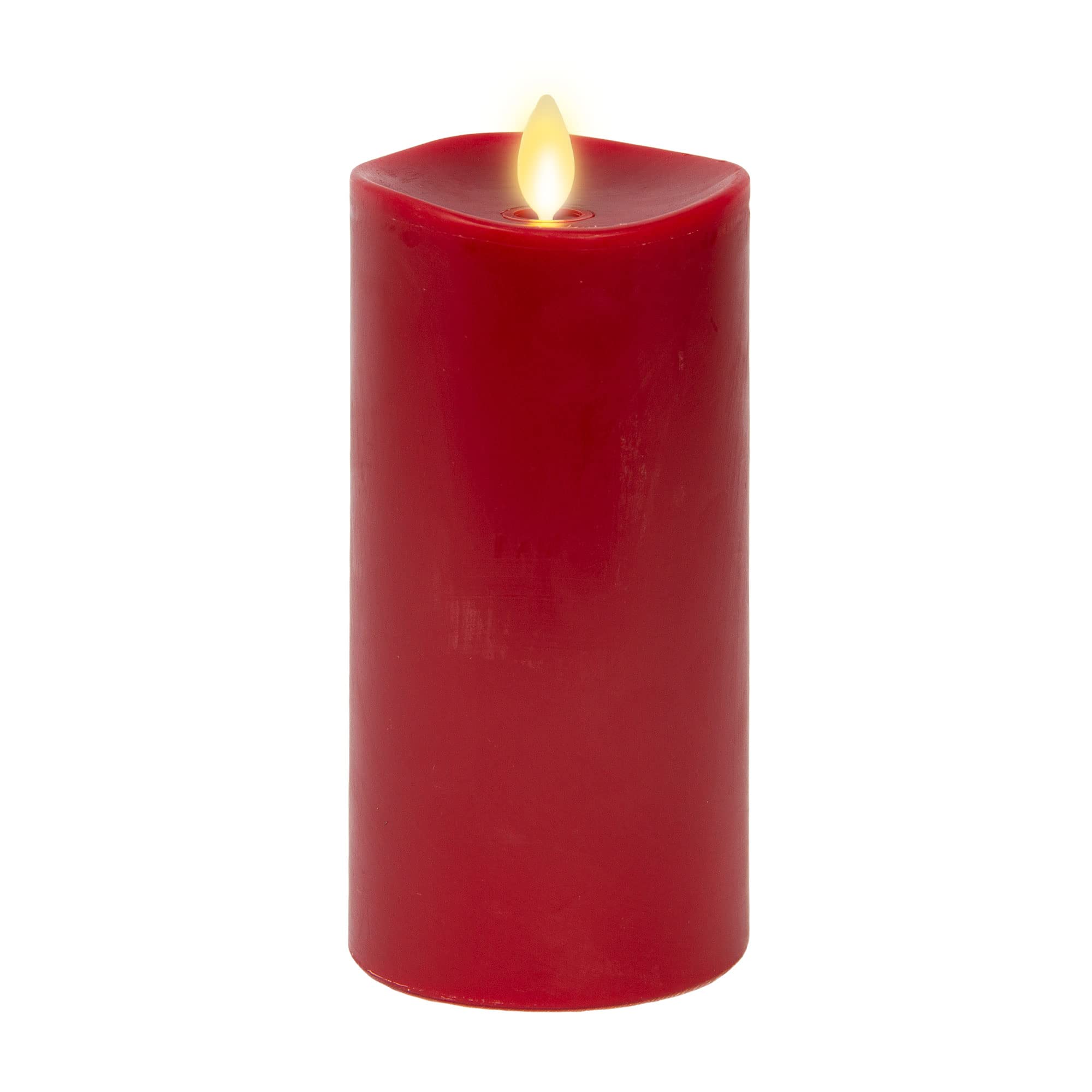 Luminara flameless burgundy candle with flickering glow for holiday ambiance