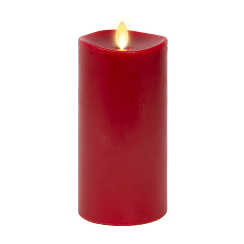 Luminara flameless burgundy candle with flickering glow for holiday ambiance