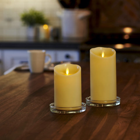 Luminara real wax-look pillar candle adds timeless elegance to dining rooms.