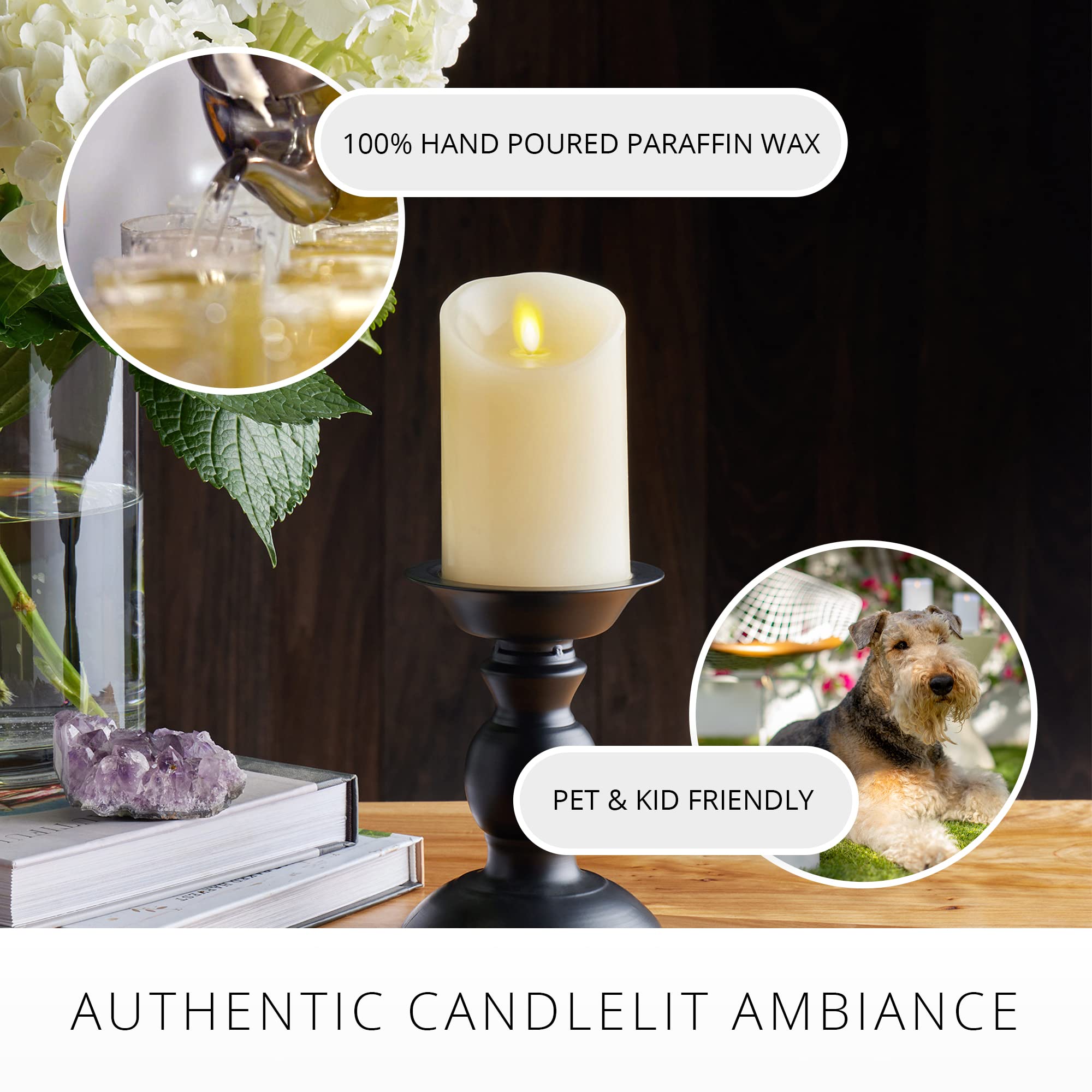 Luminara ivory pillar candle offers safe indoor lighting around kids and pets.