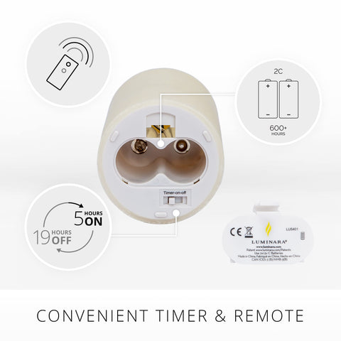 Luminara ivory flameless pillar candle battery-compartment for simple replacement.