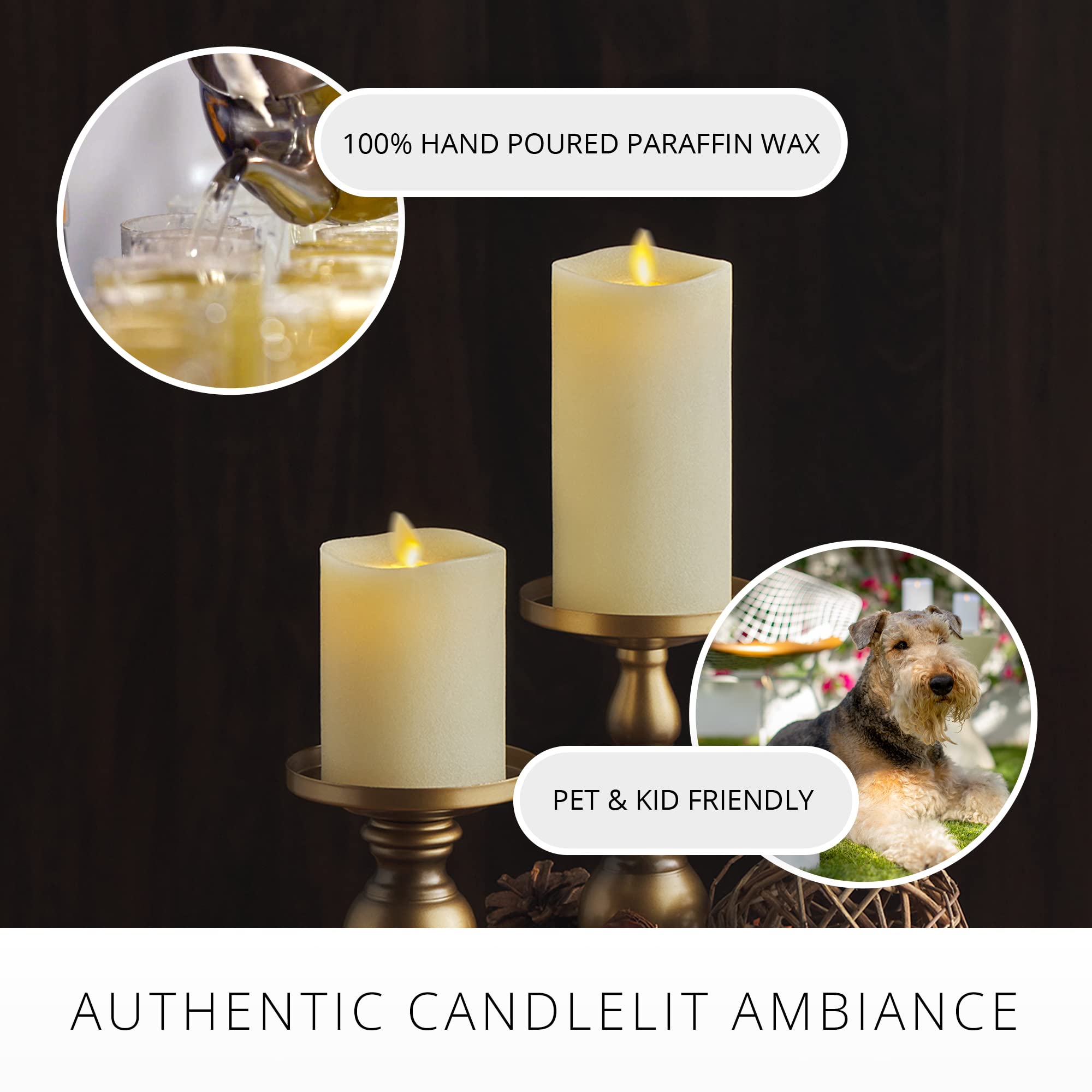 Luminara ivory flameless pillar candle is safe indoors around kids.