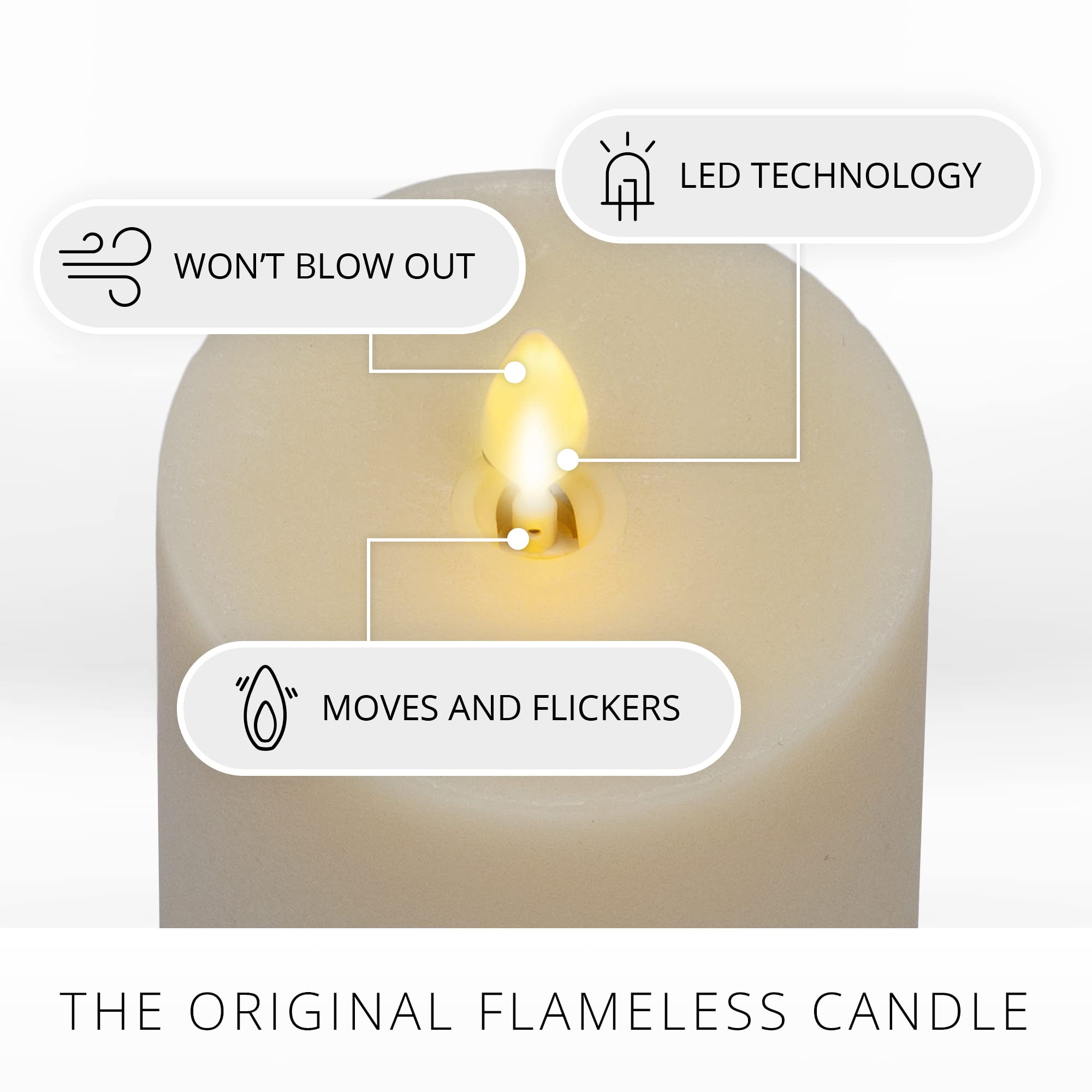 Luminara ivory flameless pillar candle with timer for easy scheduling.