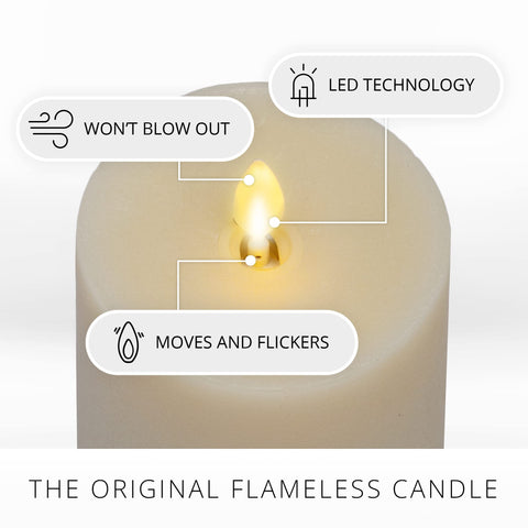 Luminara ivory flameless pillar candle with timer for easy scheduling.
